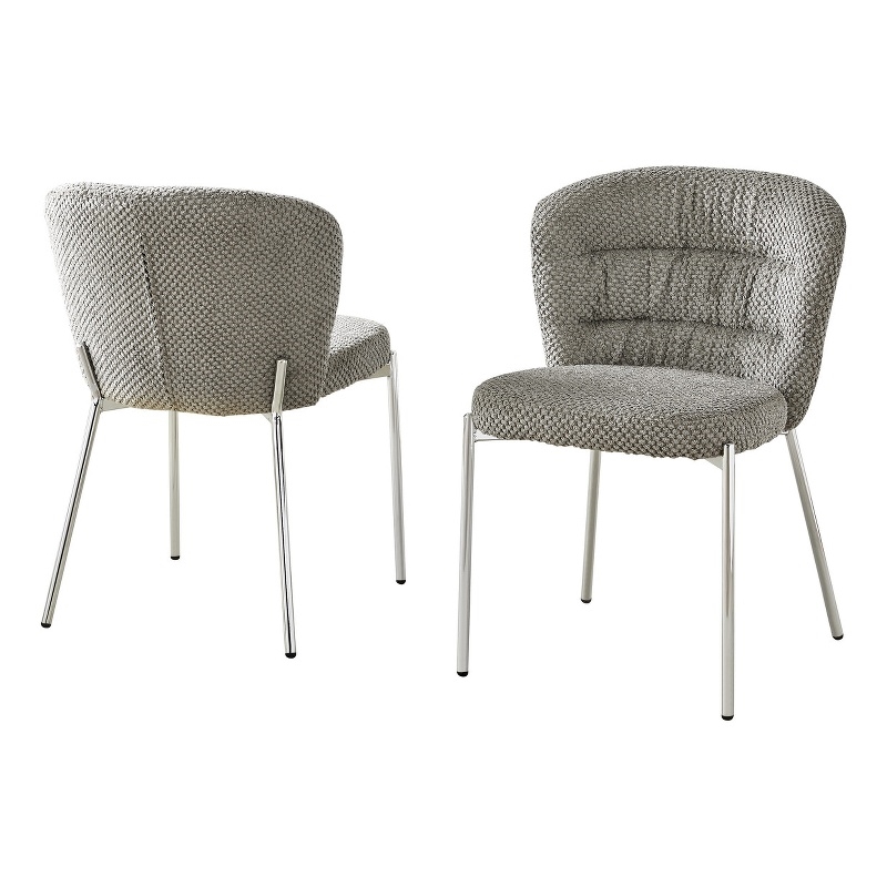 Best Quality Furniture Gray Fluffy Checker Textured Fabric Side Chairs