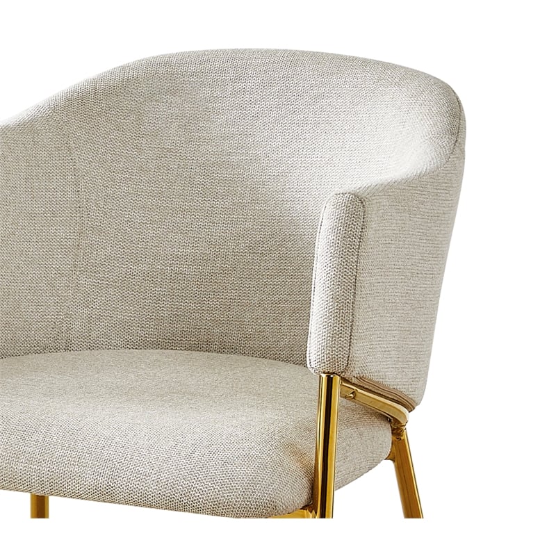 Best Quality Furniture Beige Linen Fabric Side Chairs with Gold Chrome Base