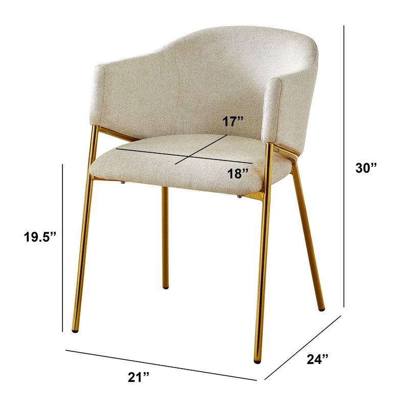 Best Quality Furniture Beige Linen Fabric Side Chairs with Gold Chrome Base