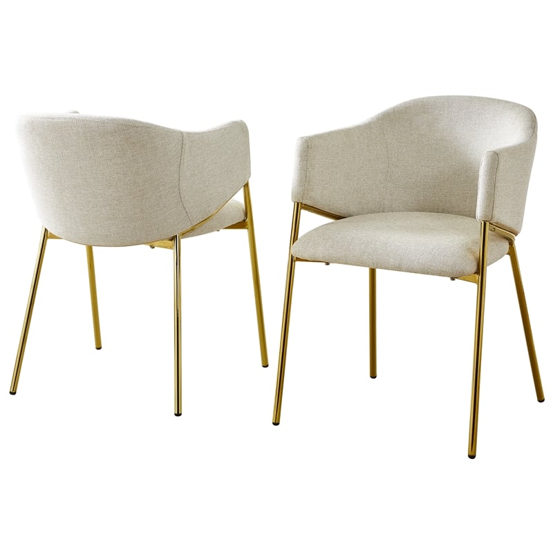 Best Quality Furniture Beige Linen Fabric Side Chairs with Gold Chrome Base
