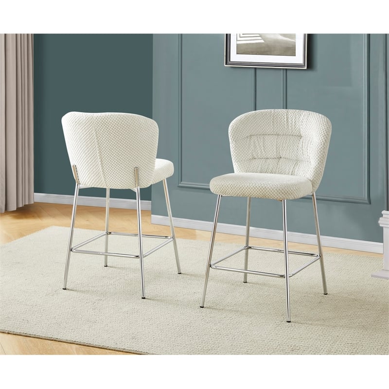 Best Quality Furniture Cream Fluffy Checker Textured Fabric Counter Chairs