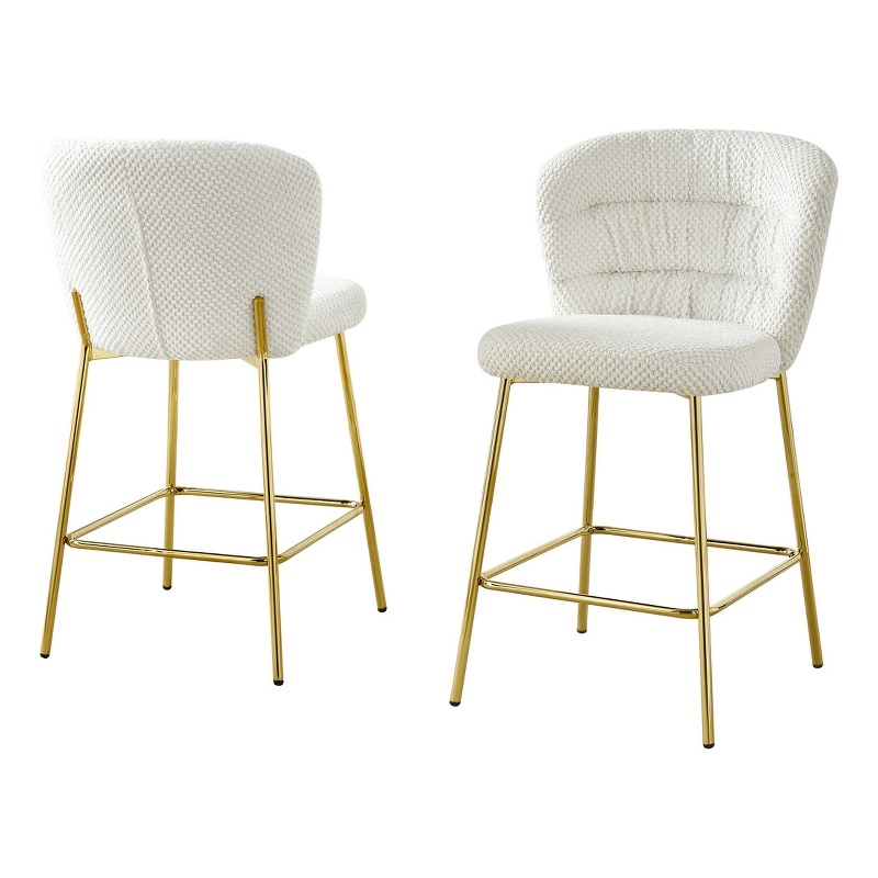 Best Quality Furniture Cream Fluffy Checker Textured Fabric Counter Chairs