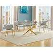 Best Quality Furniture Rectangular Clear Glass Dining Set with Linen Chairs