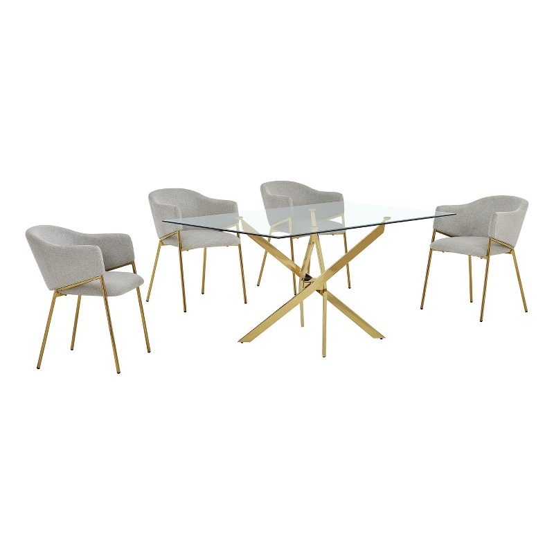 Best Quality Furniture Rectangular Clear Glass Dining Set with Linen Chairs