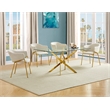 Best Quality Furniture Rectangular Clear Glass Dining Set with Linen Chairs