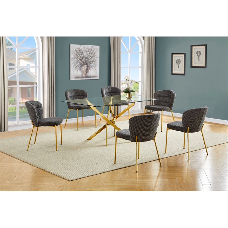 Best Quality Furniture Rectangular Clear Glass Dining Set with Fluffy Chairs