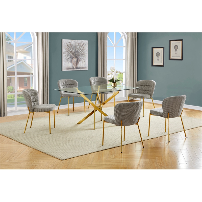Best Quality Furniture Rectangular Clear Glass Dining Set with Fluffy Chairs
