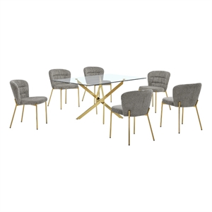 Best Quality Furniture Rectangular Clear Glass Dining Set with Fluffy Chairs