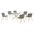 Best Quality Furniture Rectangular Clear Glass Dining Set with Fluffy Chairs
