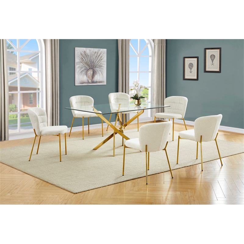 Best Quality Furniture Rectangular Clear Glass Dining Set with Fluffy Chairs