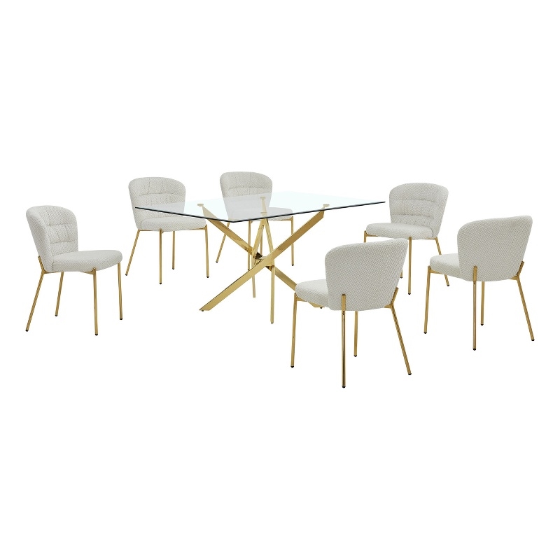 Best Quality Furniture Rectangular Clear Glass Dining Set with Fluffy Chairs