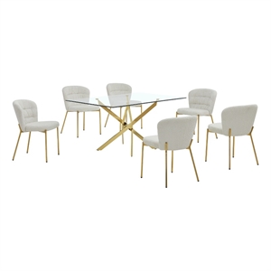 Best Quality Furniture Rectangular Clear Glass Dining Set with Fluffy Chairs