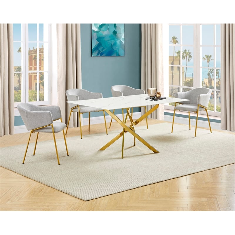 Best Quality Furniture Rectangular White Faux Marble Glass Dining Set