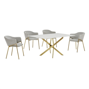 Best Quality Furniture Rectangular White Faux Marble Glass Dining Set