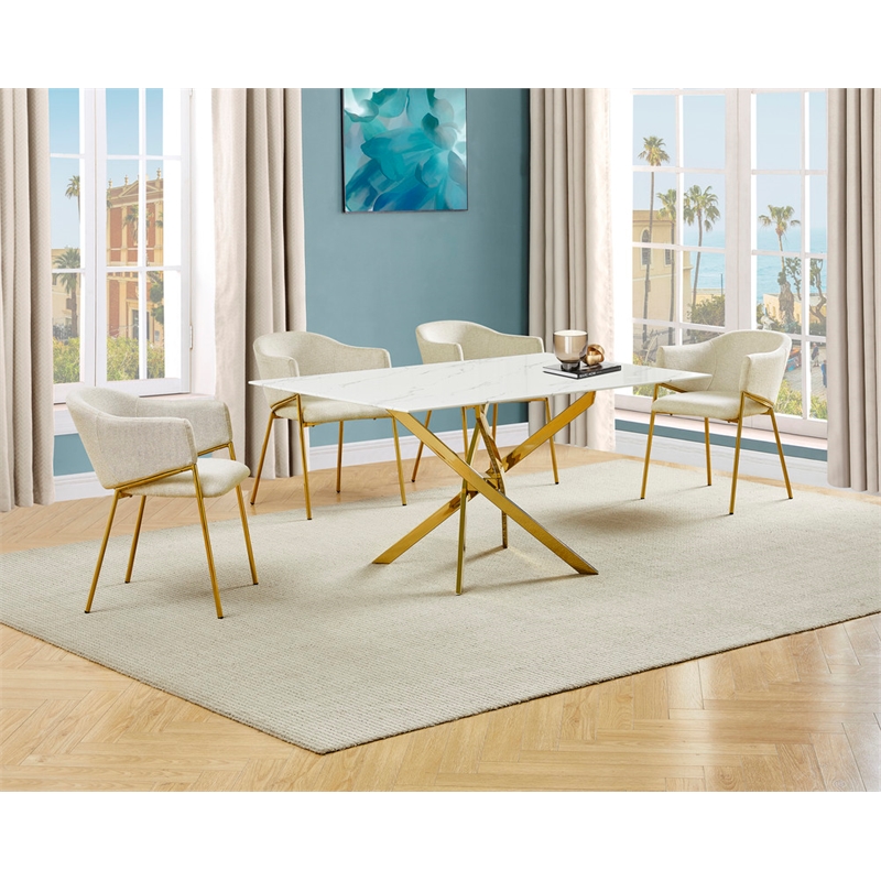 Best Quality Furniture Rectangular White Faux Marble Glass Dining Set
