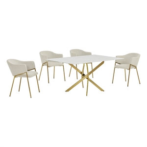 Best Quality Furniture Rectangular White Faux Marble Glass Dining Set