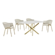 Best Quality Furniture Rectangular White Faux Marble Glass Dining Set