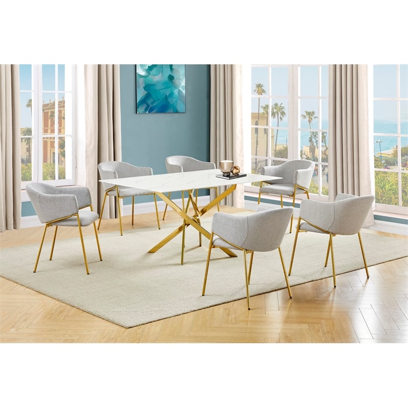 Best Quality Furniture Rectangular White Faux Marble Glass Dining Set