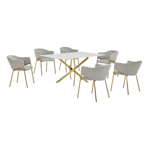 Best Quality Furniture Rectangular White Faux Marble Glass Dining Set