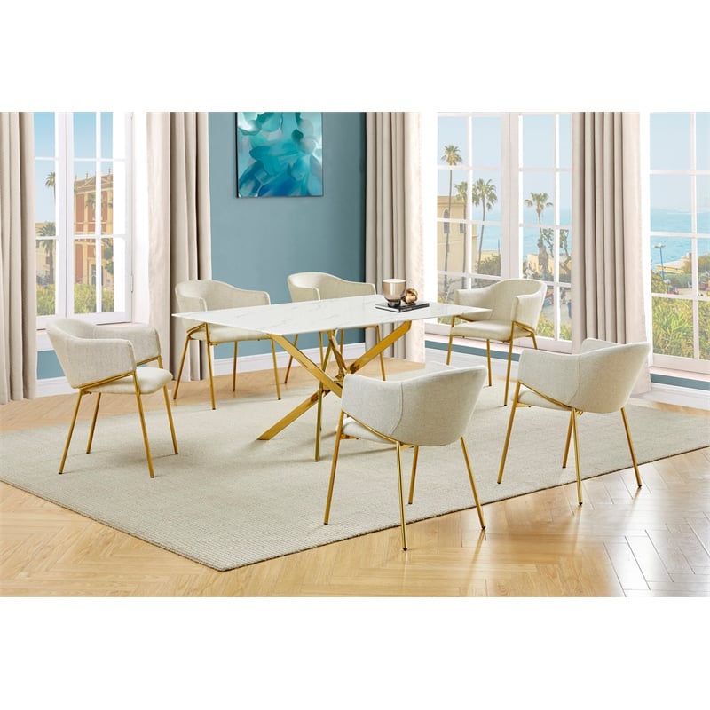 Best Quality Furniture Rectangular White Faux Marble Glass Dining Set