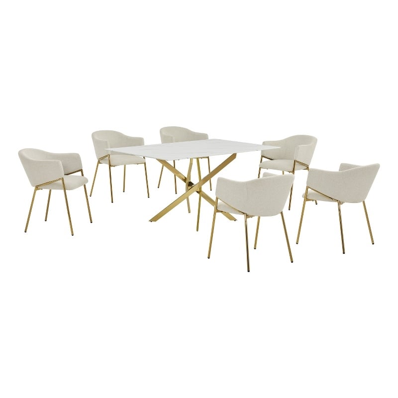 Best Quality Furniture Rectangular White Faux Marble Glass Dining Set
