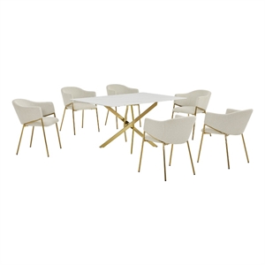 Best Quality Furniture Rectangular White Faux Marble Glass Dining Set