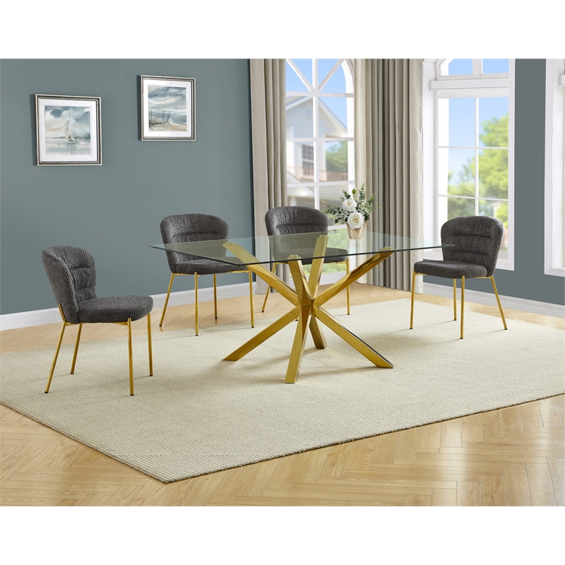 Best Quality Furniture Rectangular Clear Glass Dining Set with Fluffy Chairs