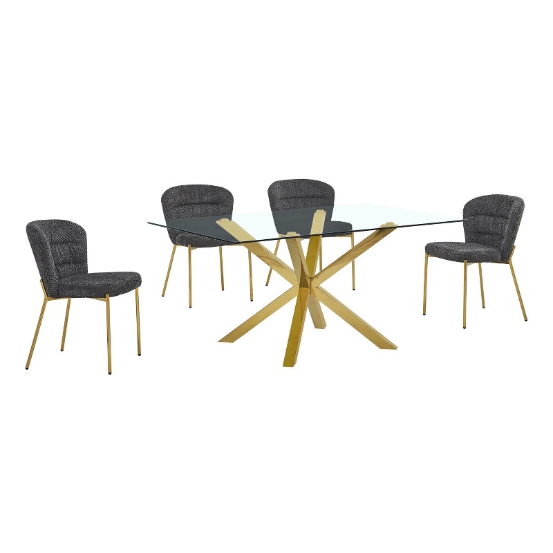 Best Quality Furniture Rectangular Clear Glass Dining Set with Fluffy Chairs