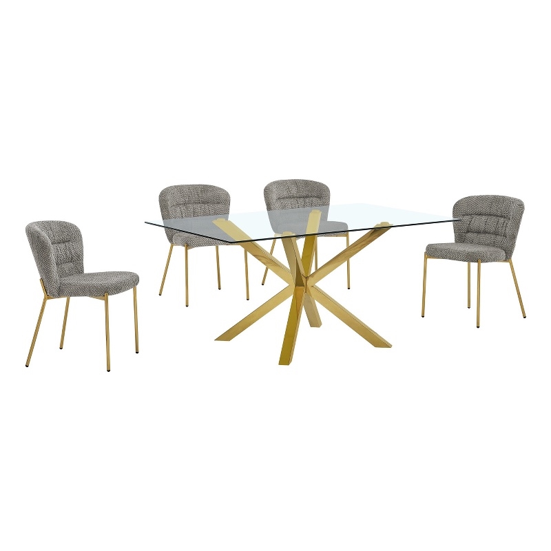 Best Quality Furniture Rectangular Clear Glass Dining Set with Fluffy Chairs