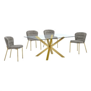 Best Quality Furniture Rectangular Clear Glass Dining Set with Fluffy Chairs