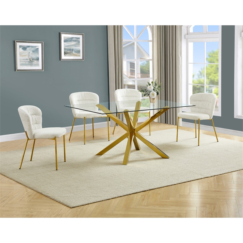 Best Quality Furniture Rectangular Clear Glass Dining Set with Fluffy Chairs