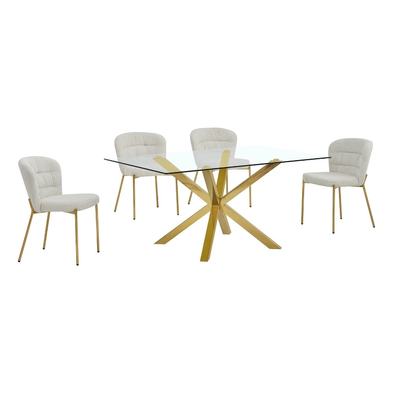 Best Quality Furniture Rectangular Clear Glass Dining Set with Fluffy Chairs