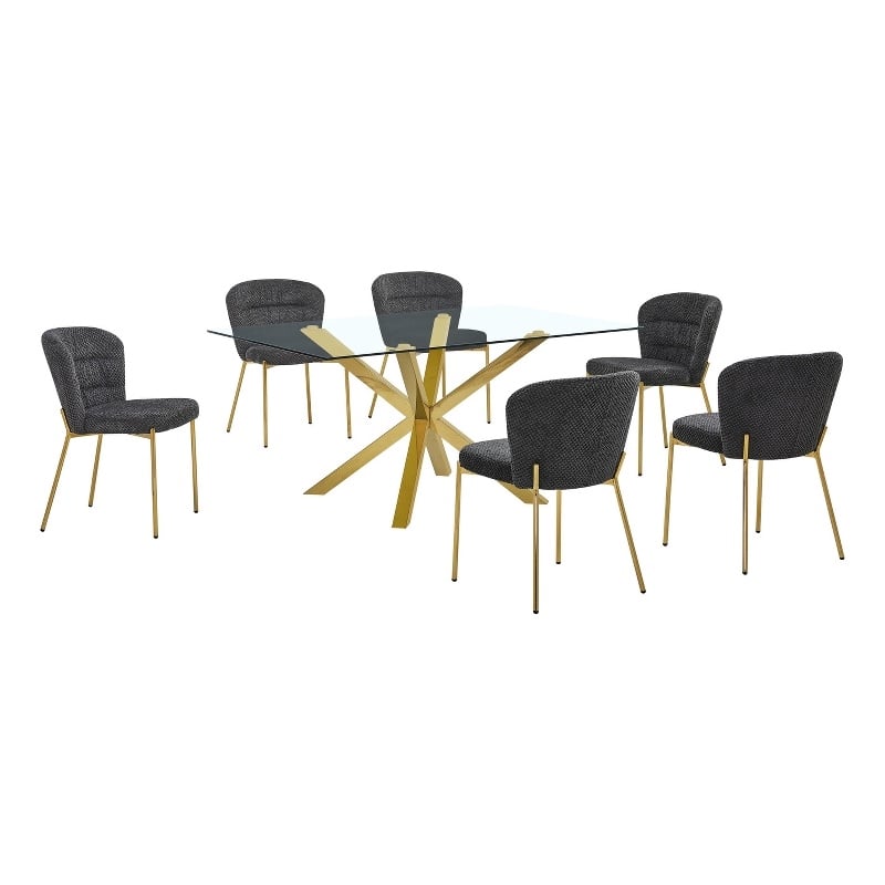 Best Quality Furniture Rectangular Clear Glass Dining Set with Fluffy Chairs