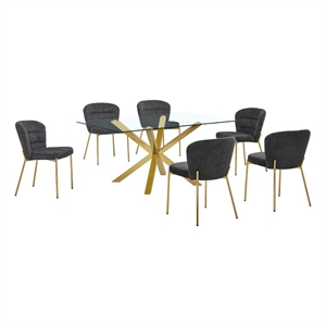 Best Quality Furniture Rectangular Clear Glass Dining Set with Fluffy Chairs