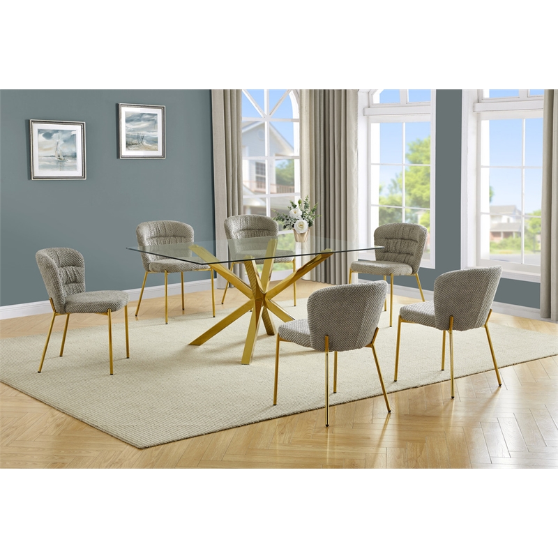 Best Quality Furniture Rectangular Clear Glass Dining Set with Fluffy Chairs