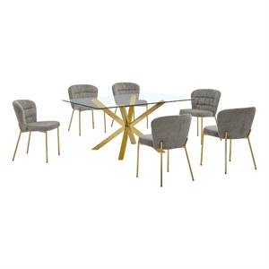 Best Quality Furniture Rectangular Clear Glass Dining Set with Fluffy Chairs