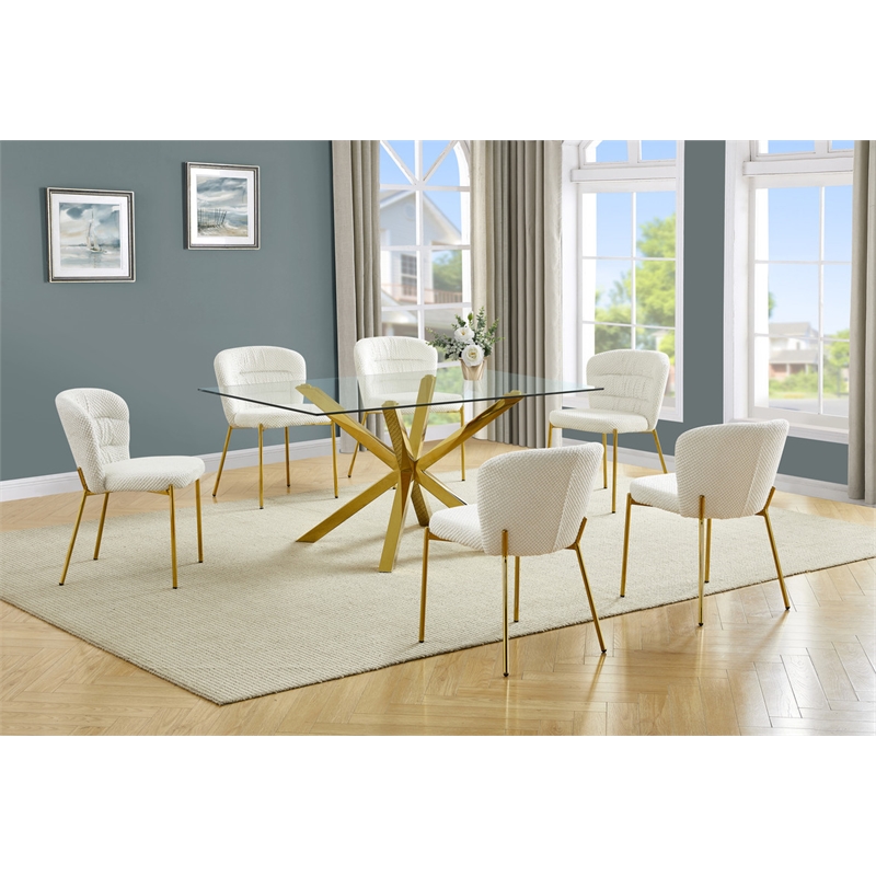 Best Quality Furniture Rectangular Clear Glass Dining Set with Fluffy Chairs