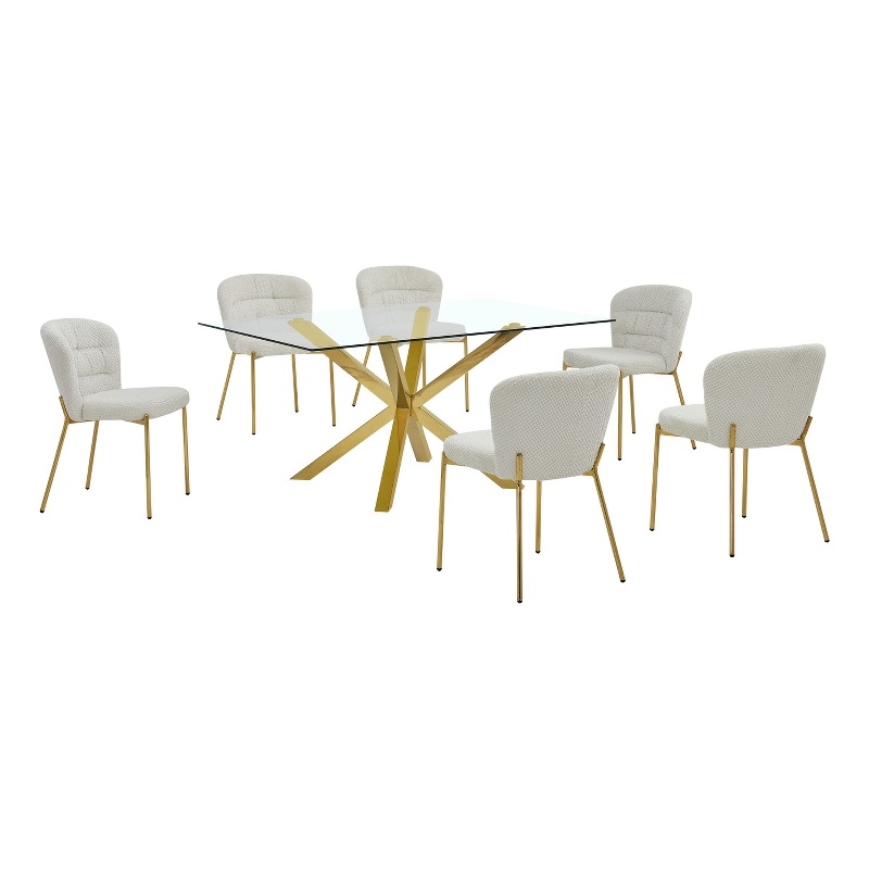 Best Quality Furniture Rectangular Clear Glass Dining Set with Fluffy Chairs