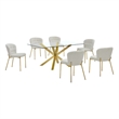 Best Quality Furniture Rectangular Clear Glass Dining Set with Fluffy Chairs
