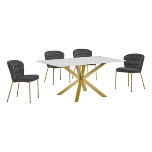 Best Quality Furniture Rectangular White Faux Marble Glass Dining Set