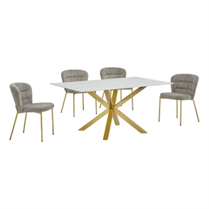 Best Quality Furniture Rectangular White Faux Marble Glass Dining Set