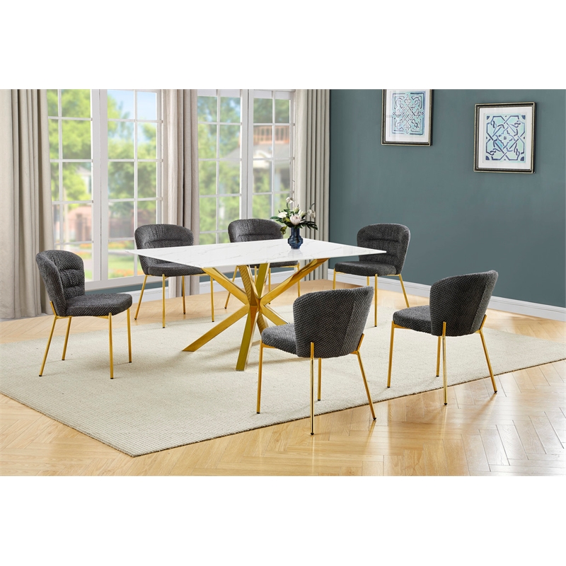 Best Quality Furniture Rectangular White Faux Marble Glass Dining Set