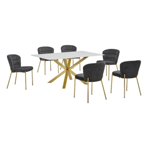 Best Quality Furniture Rectangular White Faux Marble Glass Dining Set