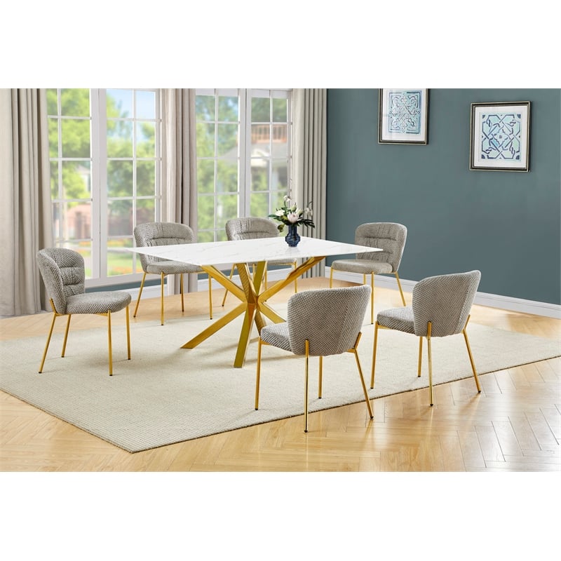 Best Quality Furniture Rectangular White Faux Marble Glass Dining Set