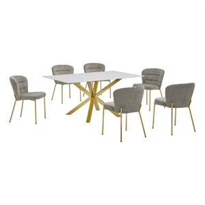 Best Quality Furniture Rectangular White Faux Marble Glass Dining Set