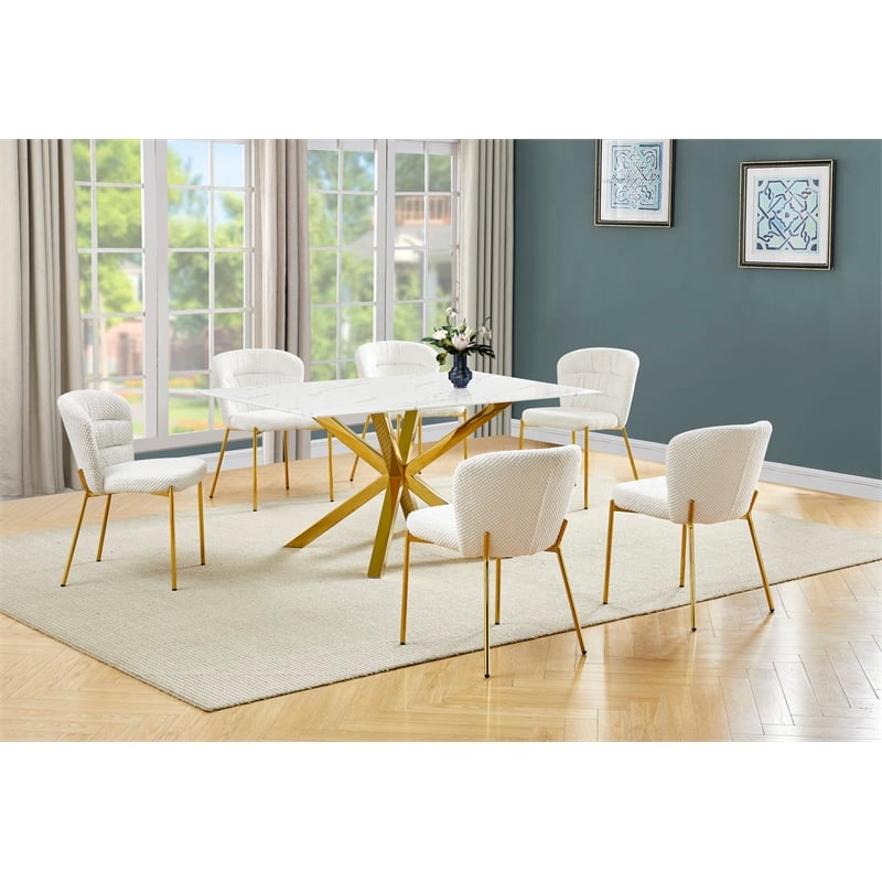 Best Quality Furniture Rectangular White Faux Marble Glass Dining Set