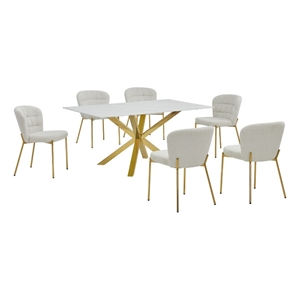 Best Quality Furniture Rectangular White Faux Marble Glass Dining Set