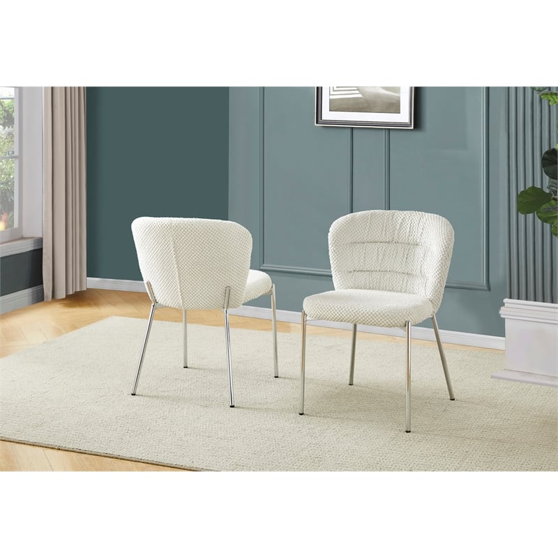 Best Quality Furniture Cream Fluffy Checker Textured Fabric Side Chairs