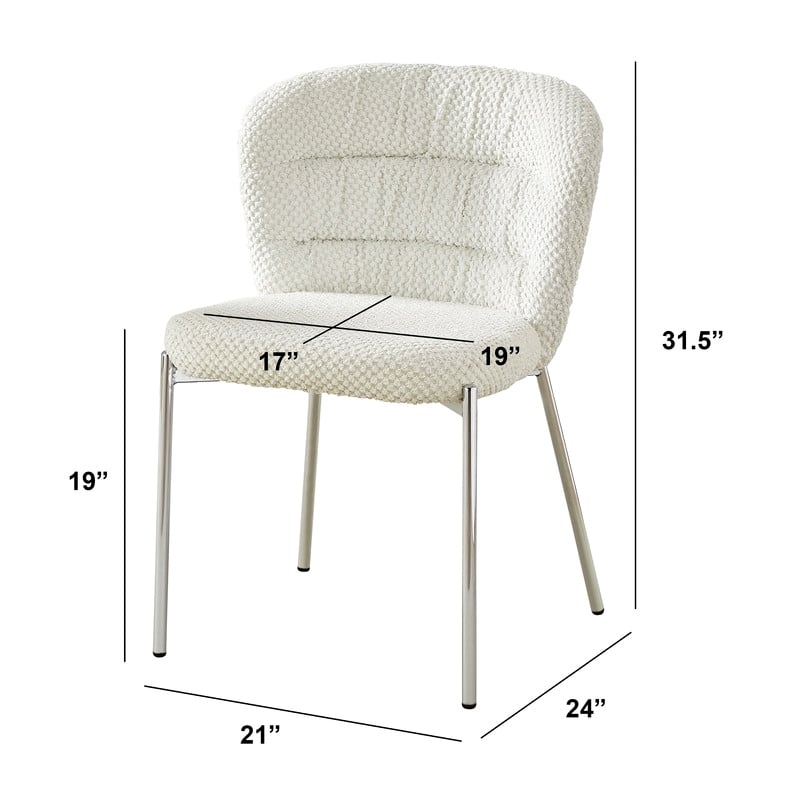 Best Quality Furniture Cream Fluffy Checker Textured Fabric Side Chairs