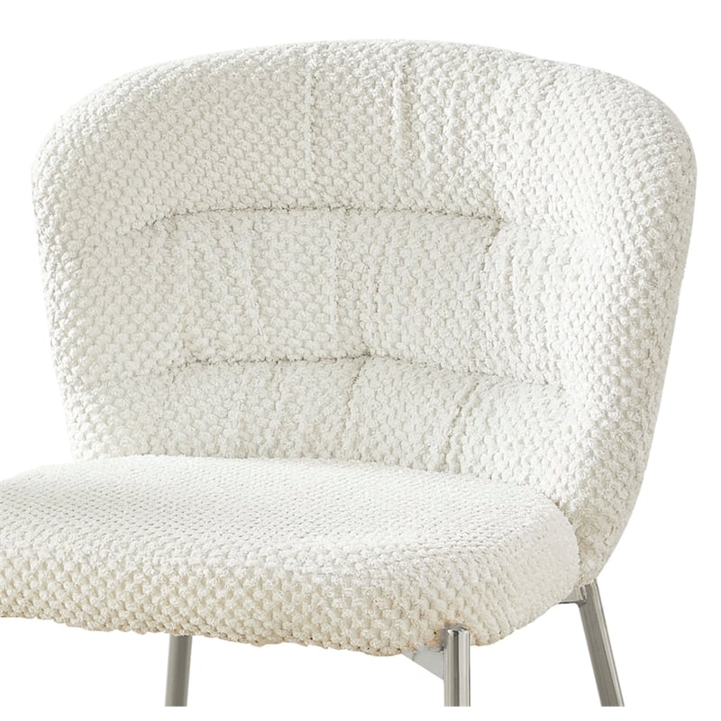 Best Quality Furniture Cream Fluffy Checker Textured Fabric Side Chairs